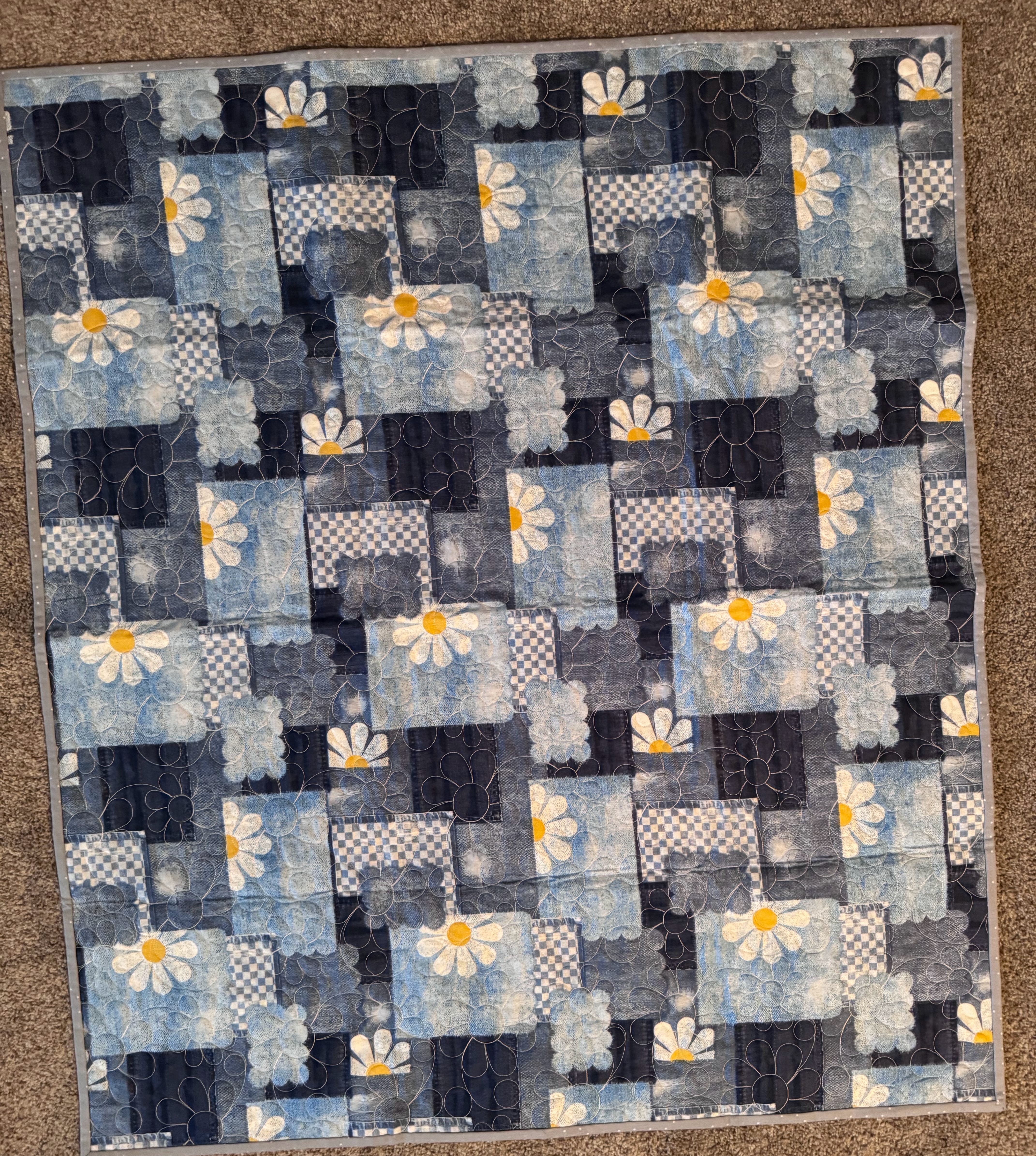 Denim Daisy Dreams Baby Quilt, 37" x 45"